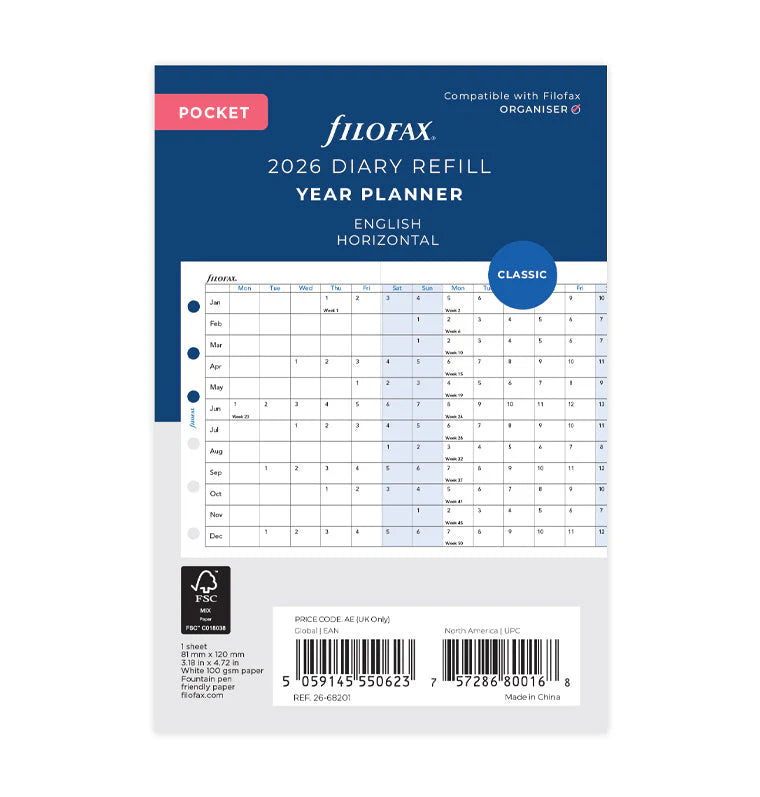 Filofax Pocket English Horizontal Planner 2026 Filofax Pocket English Horizontal Planner 2026