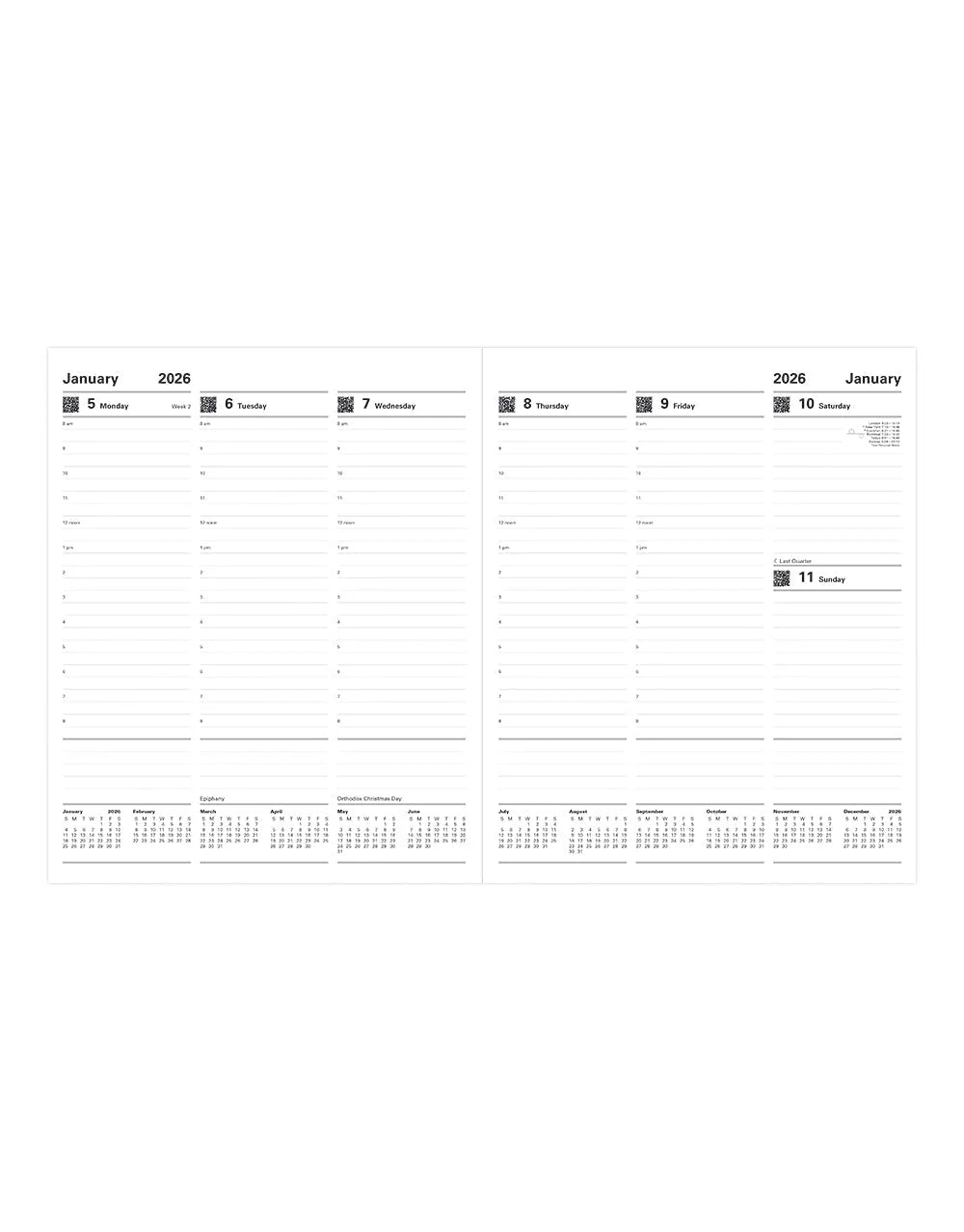 Letts of London 2026 Classic Week to View Desk Planner - Black with Gold Corners
