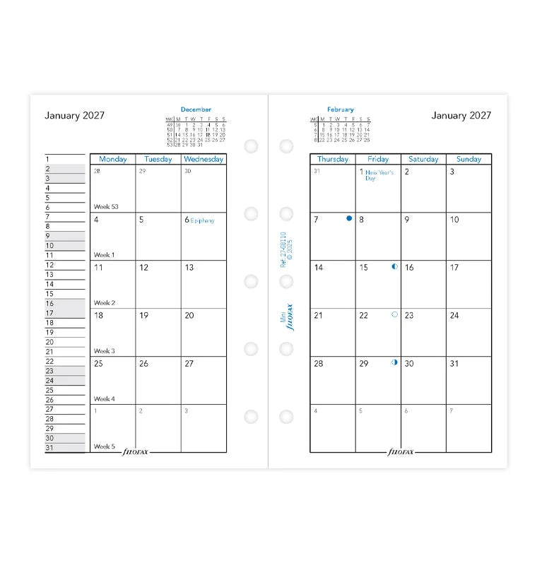 Filofax 2027 Mini Month On Two Pages Diary - English