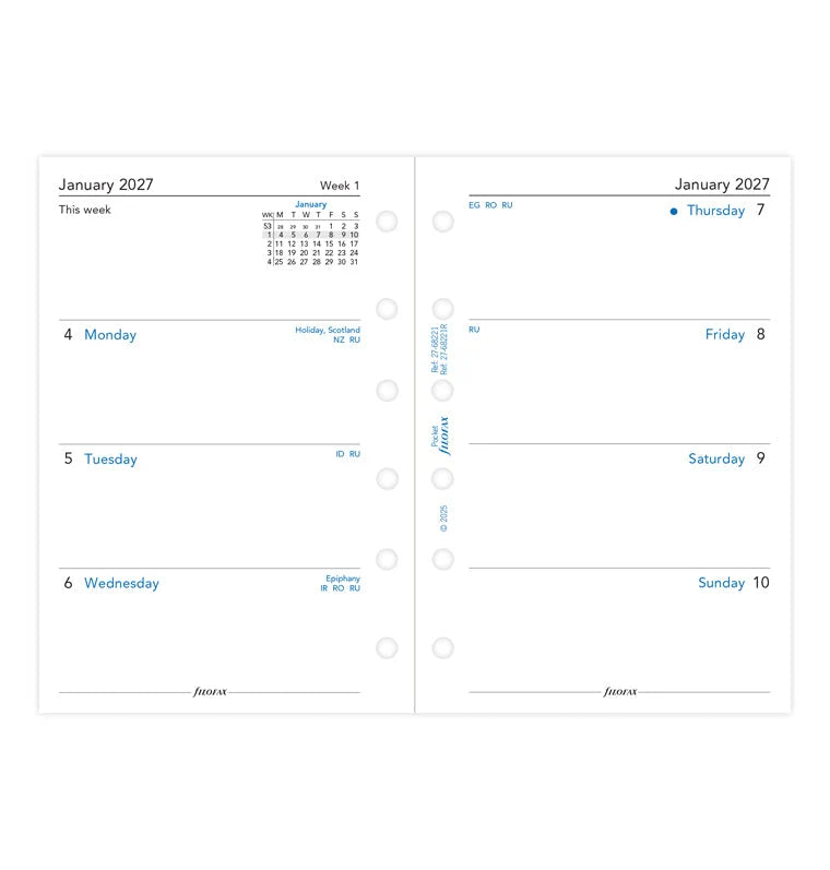 Filofax 2027 Pocket Week On Two Pages Diary - English