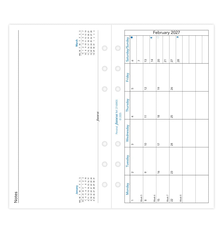 Filofax 2027 Personal Month On One Page with Notes - English