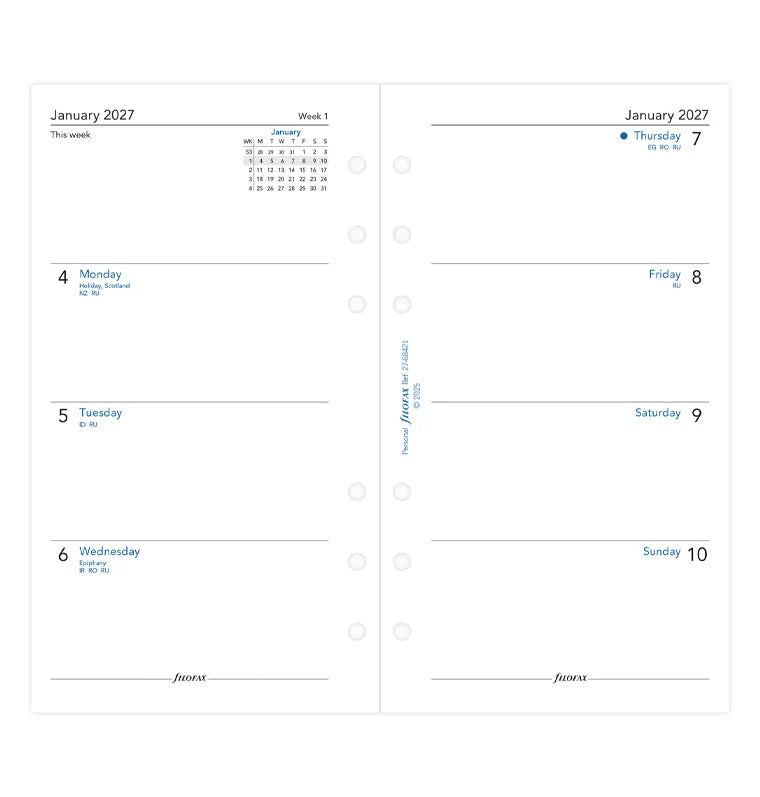 Filofax 2027 Personal Week On Two Pages Diary - English