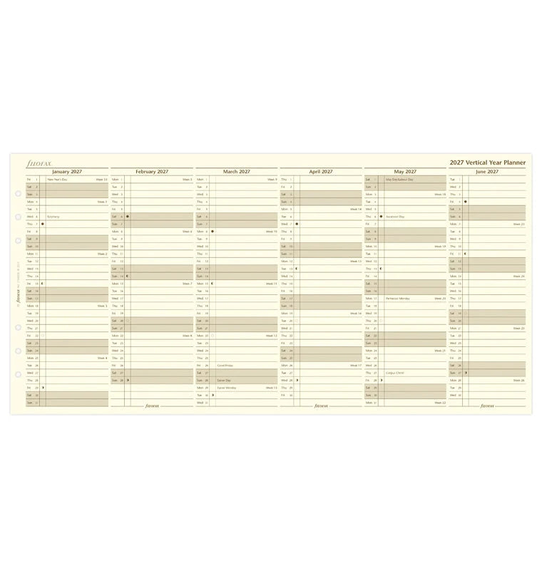 Filofax 2027 A5 Vertical Year Planner - English (Cream)