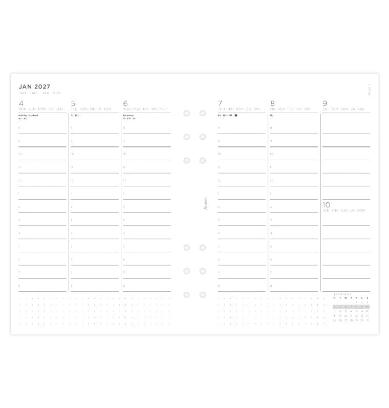 Filofax 2027 A5 Minimal Week On Two Pages Vertical Diary with Appointments - Multilanguage