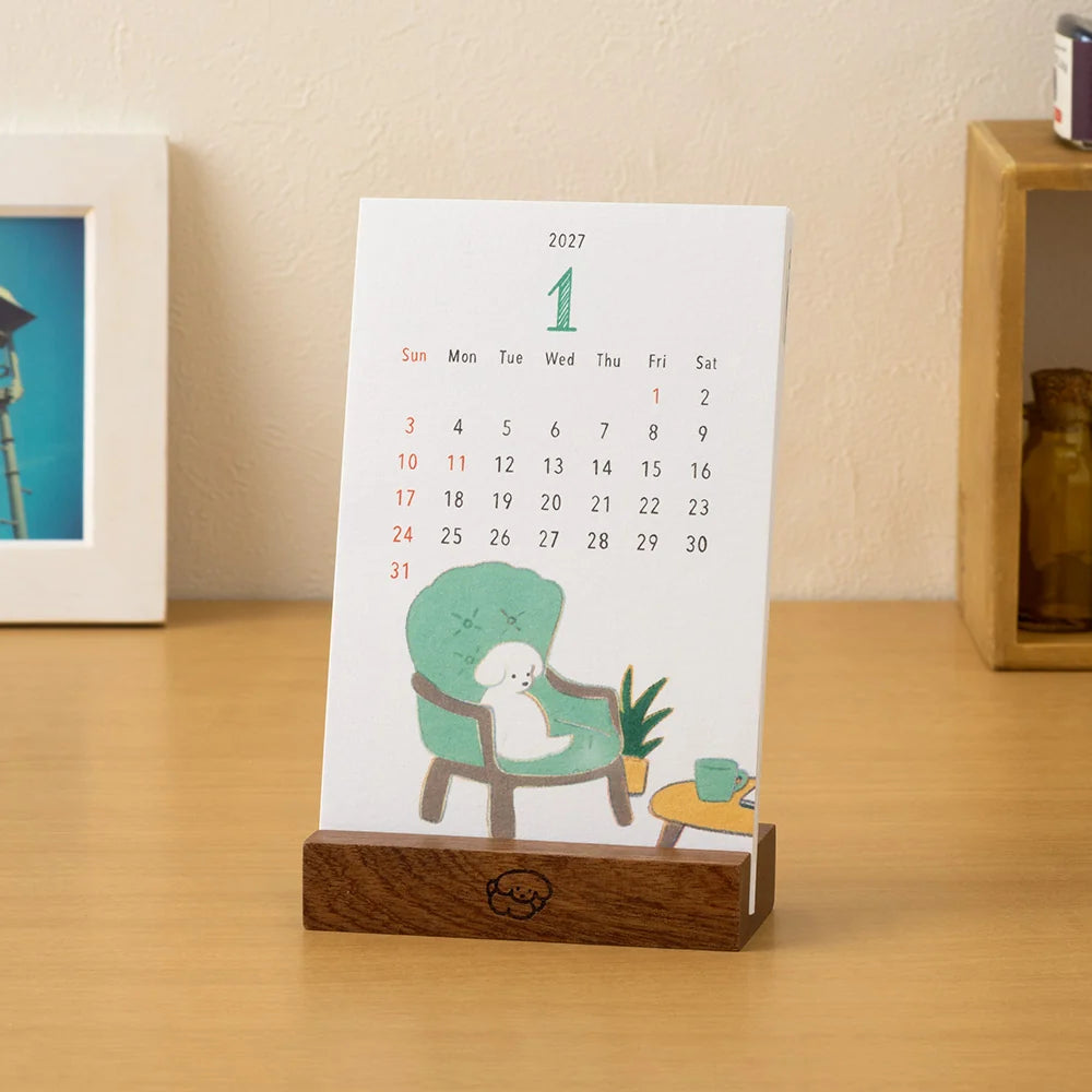 Midori 2027 Wooded Stand Monthly Calendar - Dog