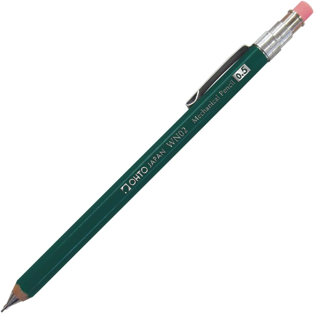 Ohto Wooden WN02 Mini Mechanical Pencil with Eraser & Clip - Green (.5mm)