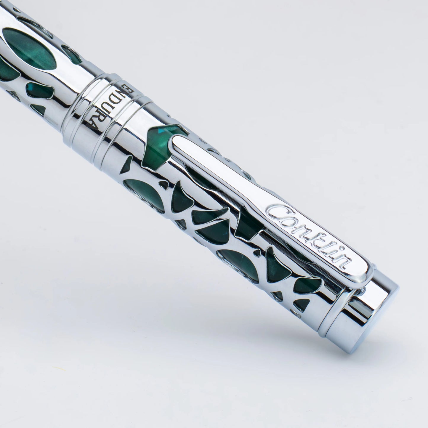Conklin Endura Deco Crest Fountain Pen - Forest Green with Chrome Trim