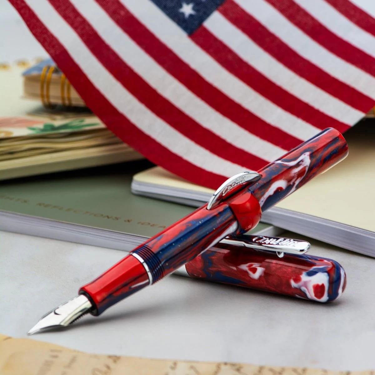 Conklin Mark Twain Crescent Fountain Pen - USA 250 with Chrome Trim (Limited Edition)
