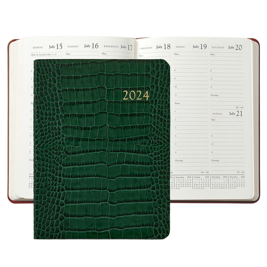 Graphic Image 2024 Desk Diary - Emerald Crocodile Embossed Leather