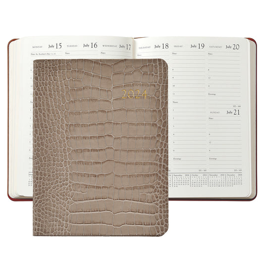 Graphic Image 2024 Desk Diary - Stone Crocodile Embossed Leather