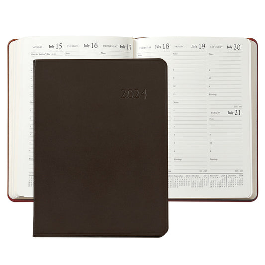 Graphic Image 2024 Desk Diary - Brown Traditional Leather