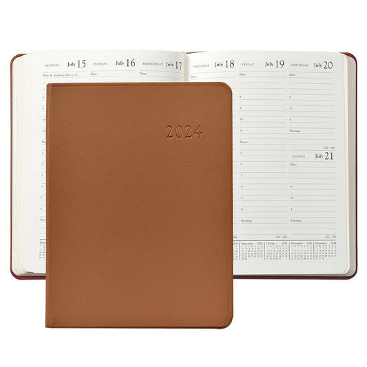 Graphic Image 2024 Desk Diary - British Tan Traditional Leather