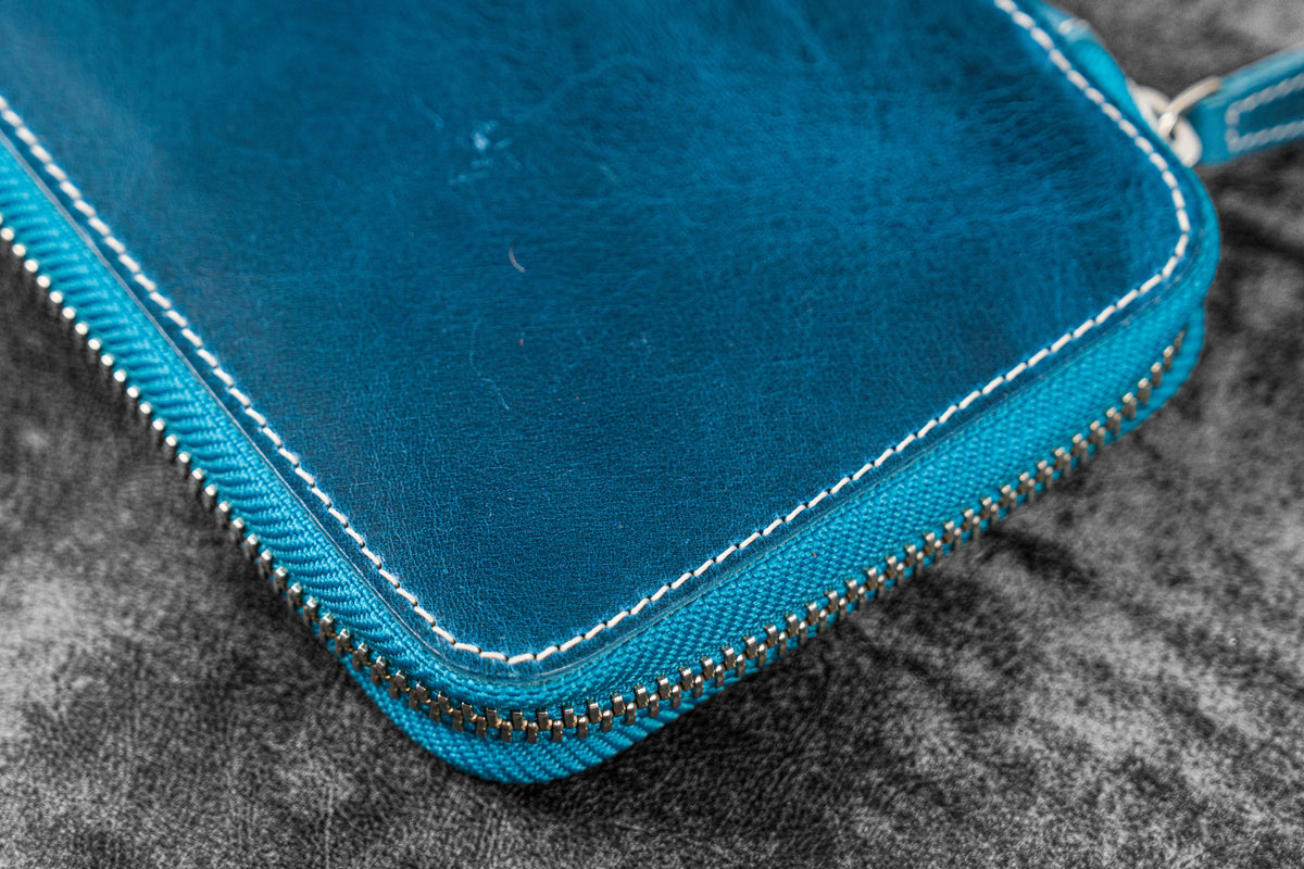 Galen Leather 14 Slot Collector Pen Case for Kaweco Pens - Crazy Horse Ocean Blue