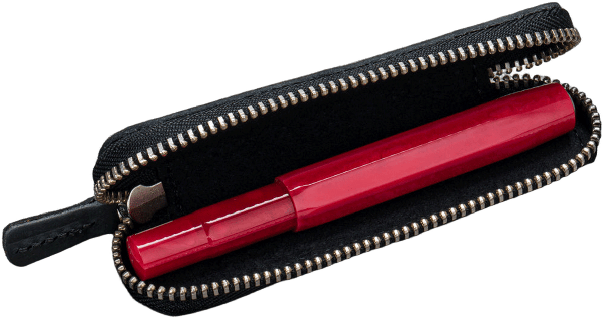 Galen Leather Zippered Single Slot Pen Case for Kaweco Pocket Pen - Crazy Horse Graphite