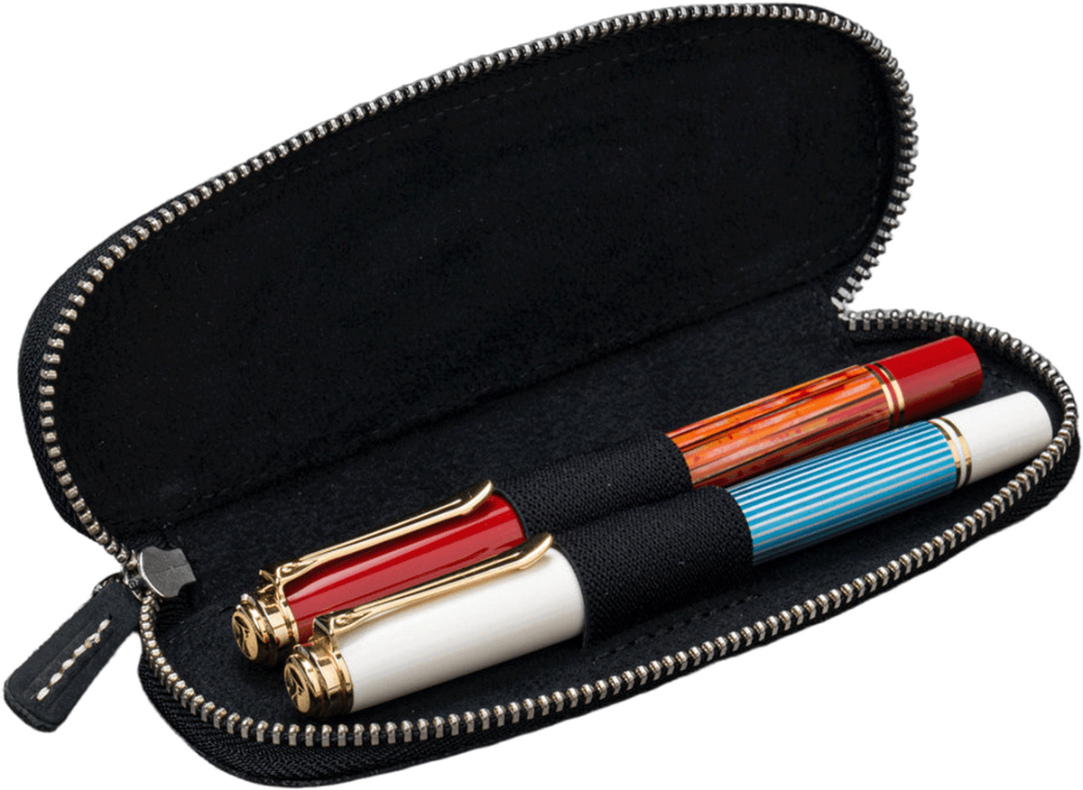 Galen Leather Zippered 2 Slots Slim Pen Case - Crazy Horse Graphite