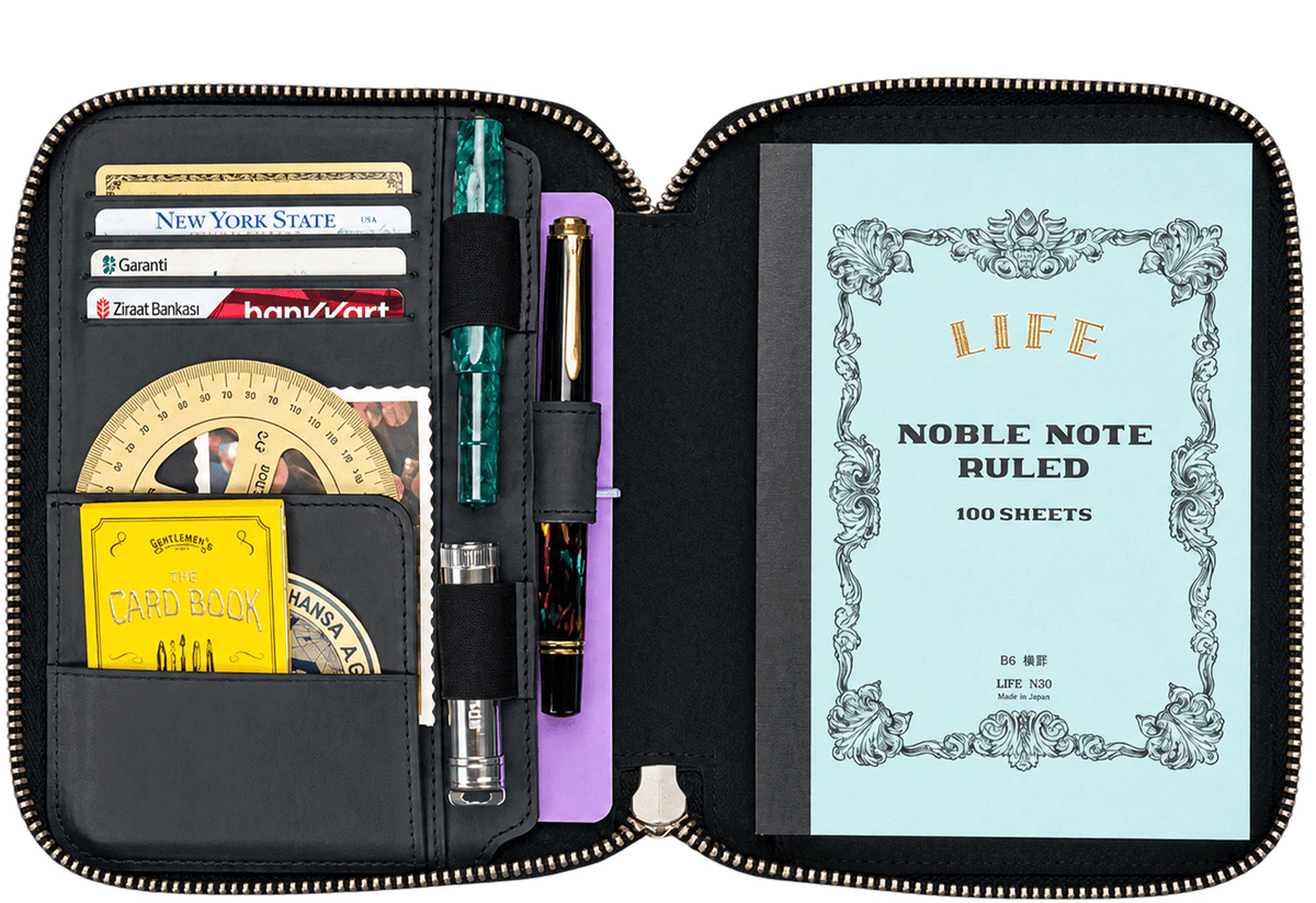 Galen Leather B6/B6 Slim Zippered Notebook Folio - Crazy Horse Graphite
