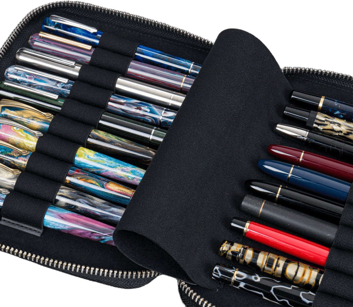 Galen Leather Zippered 20 Slots Pen Case - Crazy Horse Graphite