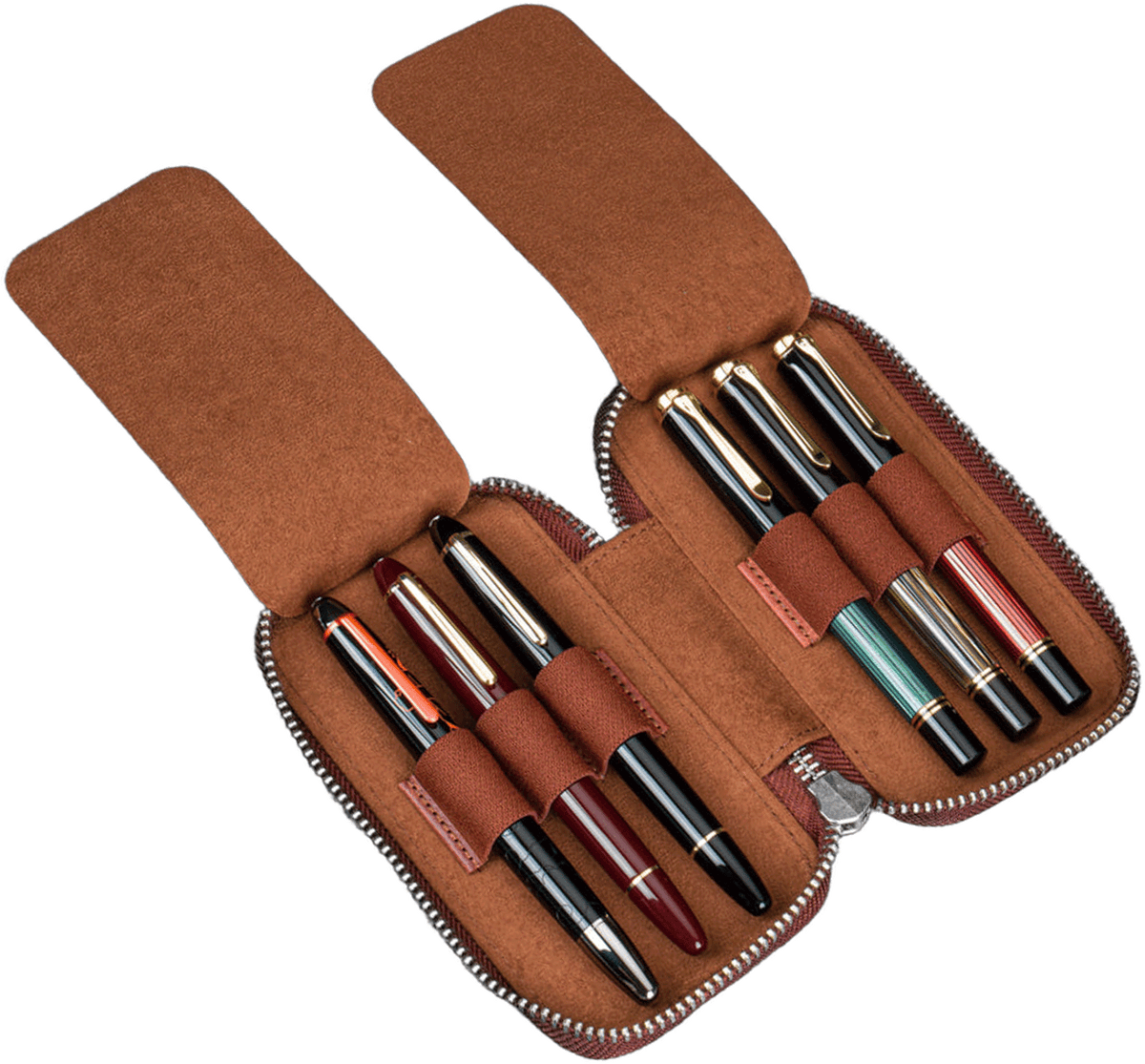 Galen Leather Zippered 6 Slots Pen Case - Aged Copper