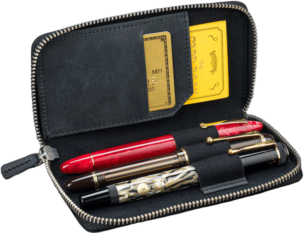 Galen Leather Zippered 3 Slots Pen Case - Crazy Horse Graphite