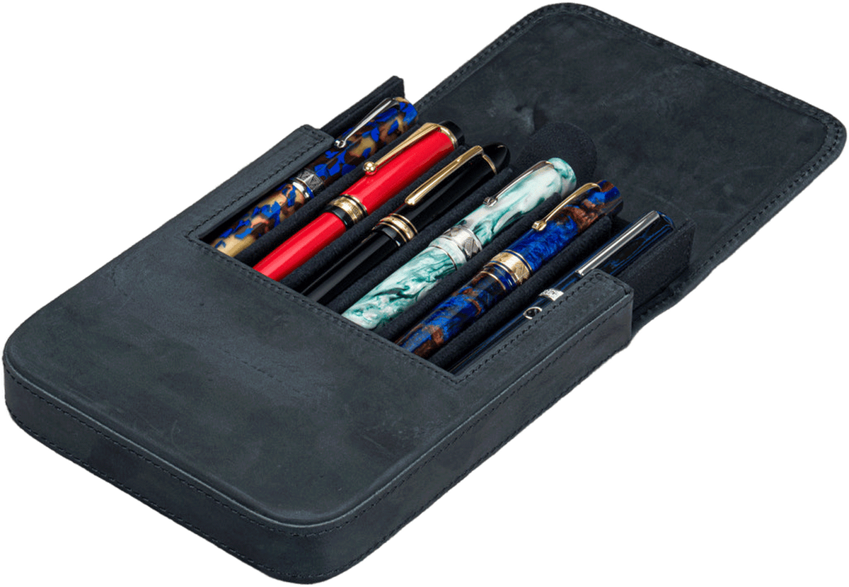 Galen Leather Zippered 6 Slots Magnum Opus Pen Case - Crazy Horse Graphite