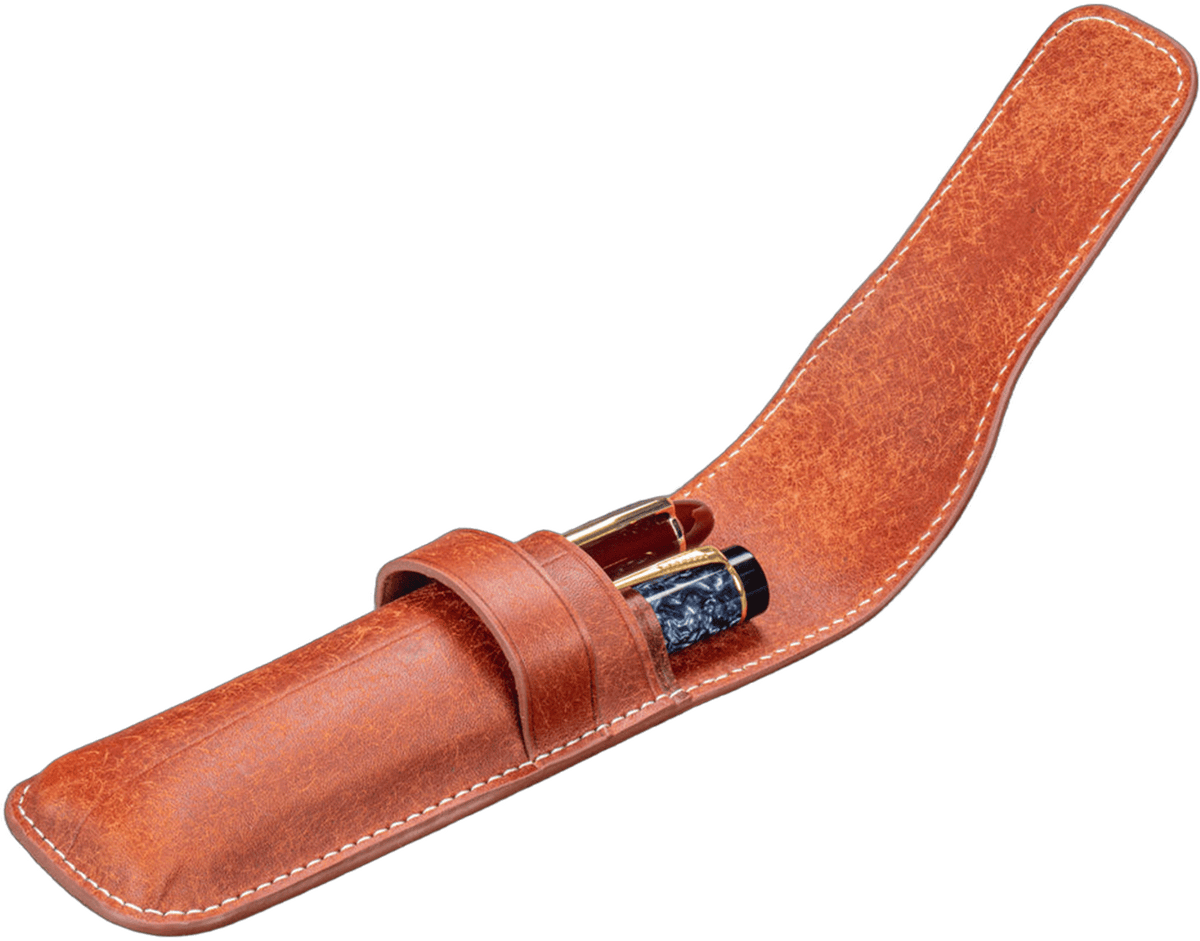 Galen Leather 2 Slots Flap Pen Case - Aged Copper