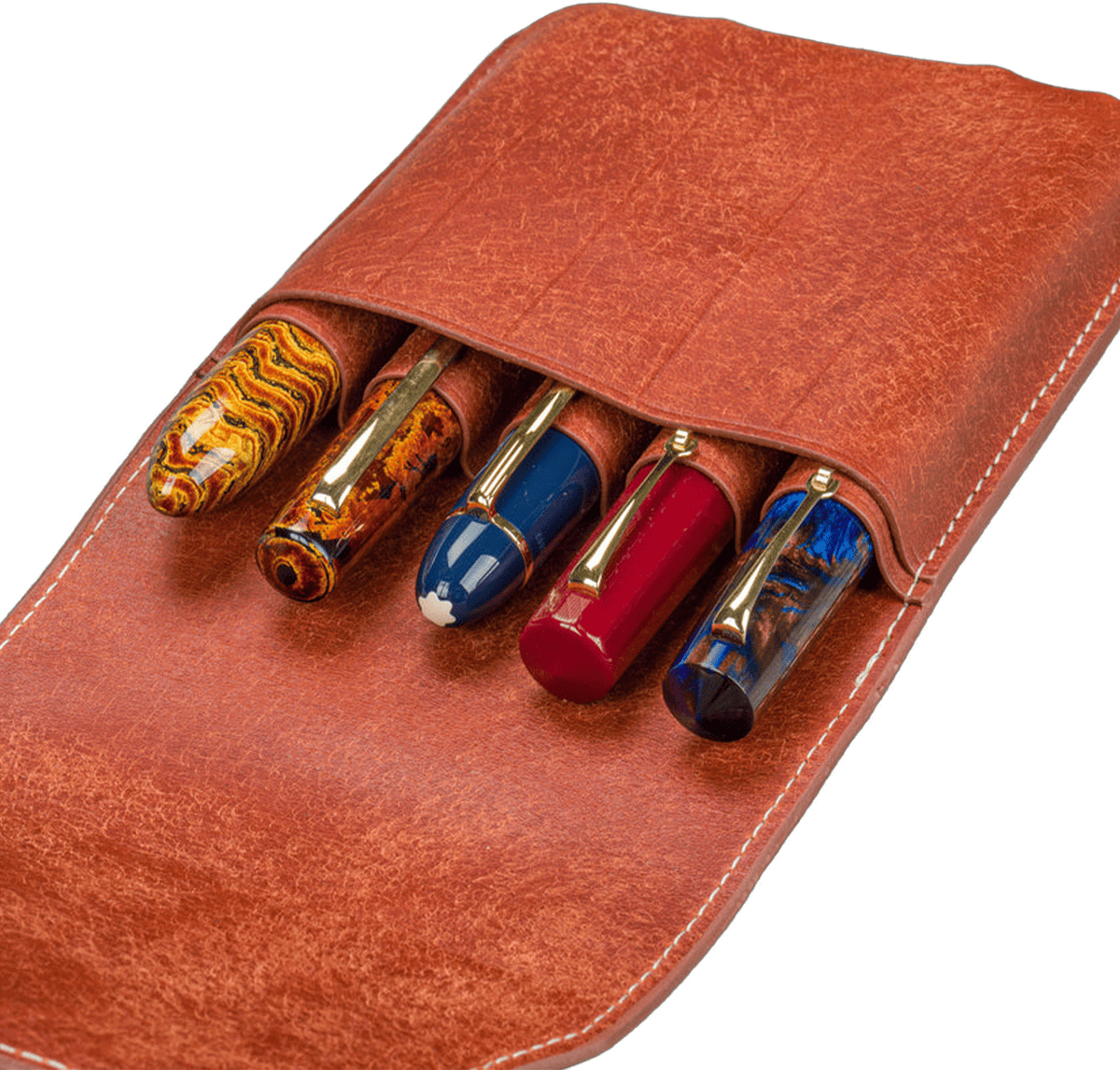 Galen Leather 5 Slots Flap Pen Case - Aged Copper