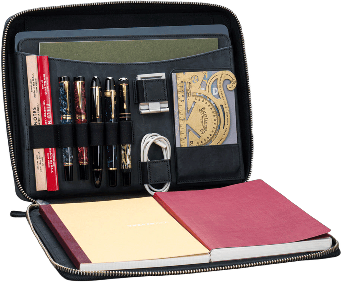 Galen Leather Zippered A4 Folio Compendium Bag - Crazy Horse Graphite