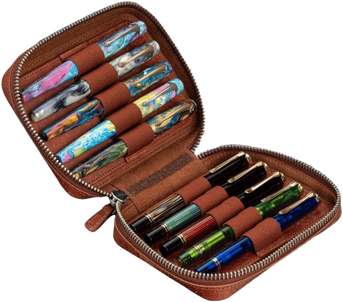 Galen Leather A6 Wide Zippered 10 Slot Pen Case Expansi-Pouch - Aged Copper