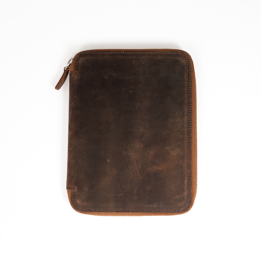 Galen Leather 20 Slot Zippered Pen Case - Havana Brown