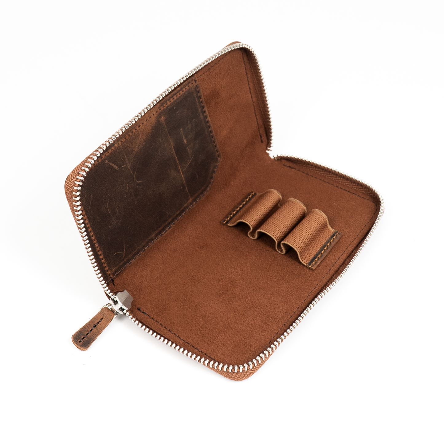 Galen Leather 3 Slot Zippered Pen Case - Havana Brown