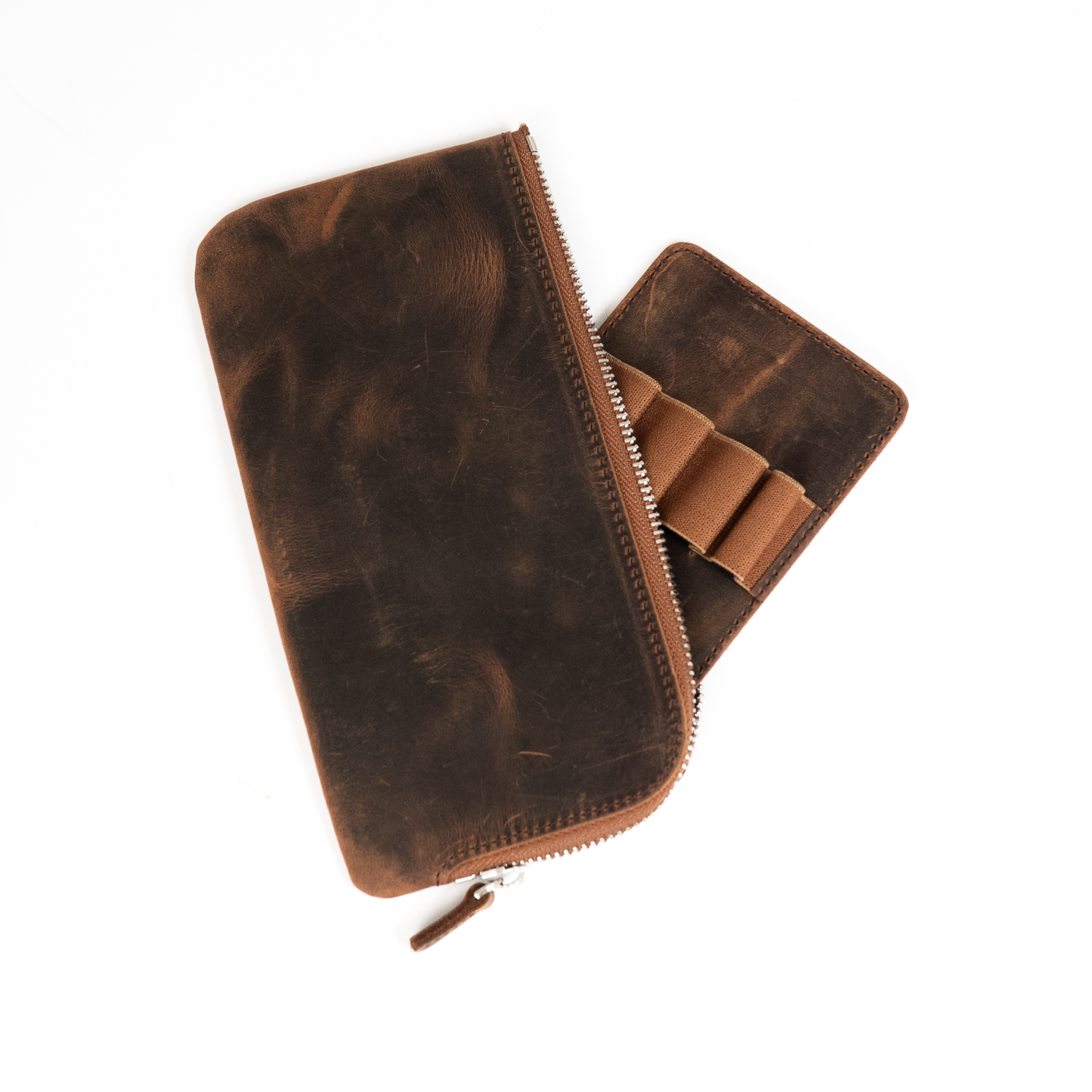 Galen Leather Slip-n-Zip 4 Slot Zippered Pen Pouch - Havana Brown