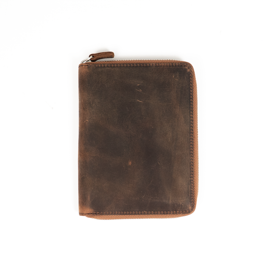 Galen Leather 5 Slot Zippered Pen Case - Havana Brown