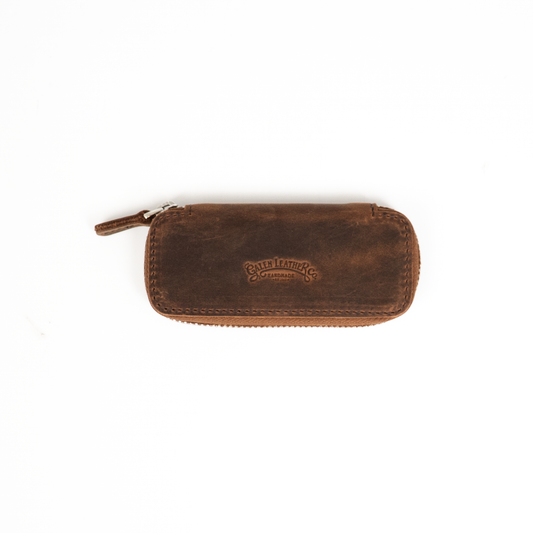Galen Leather Double Zippered Pen Case Kaweco/Pocket Size - Havana Brown