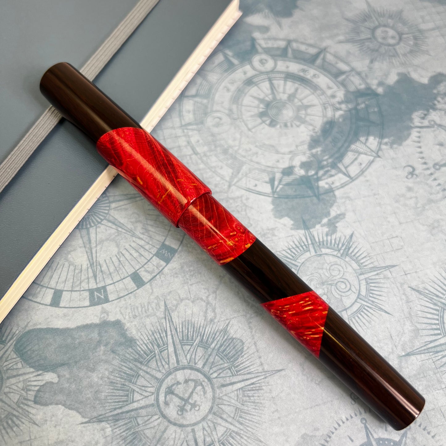 Pre-Owned RAW Grenadilla Black Wood and Ash Burr Fountain Pen 18K M