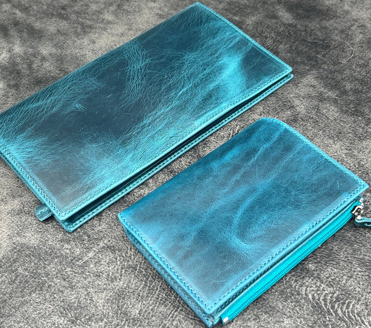 Galen Leather Wallet Insert for Traveler's Notebook Passport Size - Crazy Horse Ocean Blue
