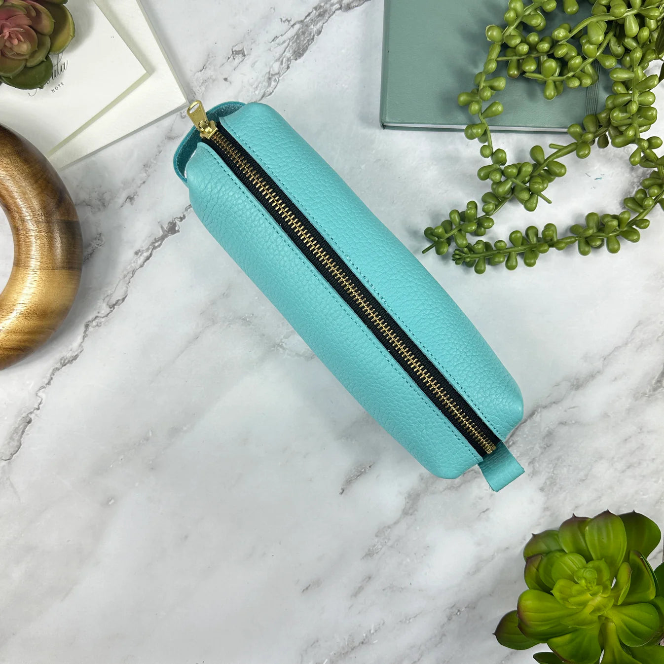 Girologio Pen Case - Aqua Breeze (Zippered Leather)