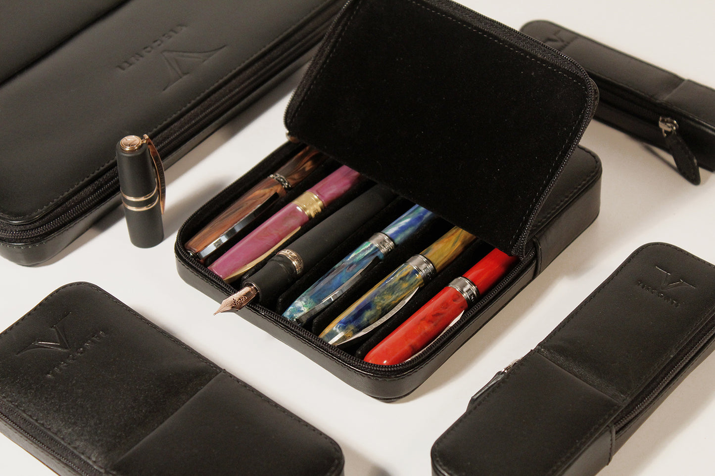 Visconti Classic Leather 3 Pen Pouch - Black