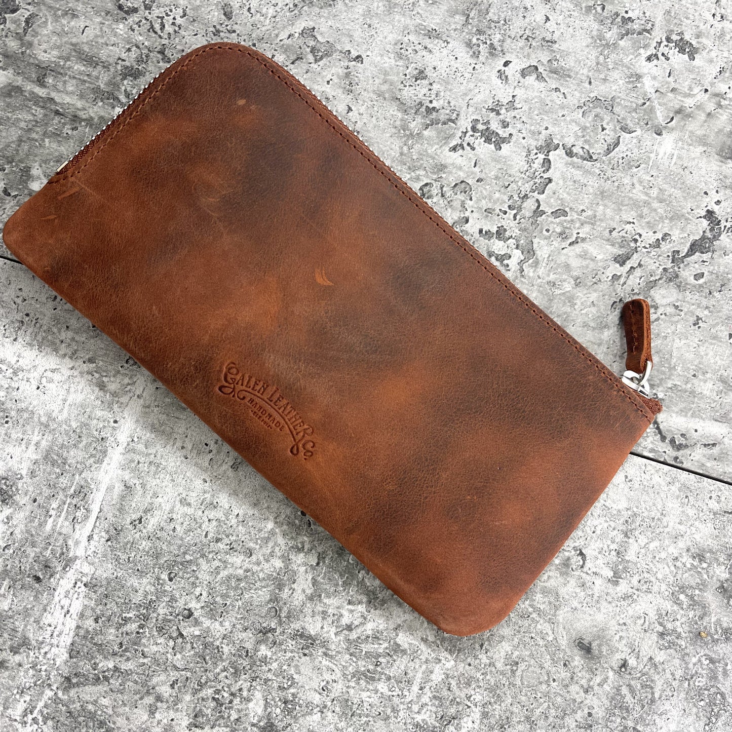 Galen Leather Zippered 4 Slots Slip-n-Zip Pen Pouch - Crazy Horse Orange