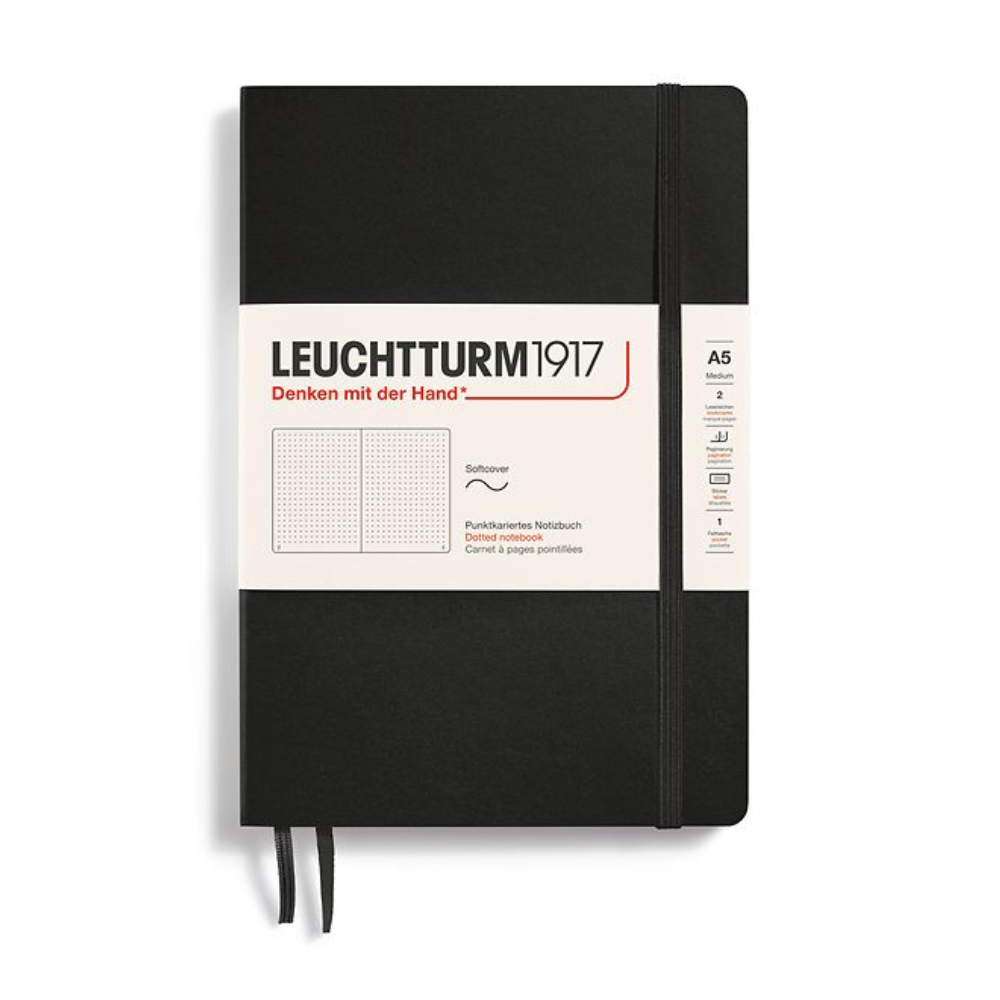 Leuchtturm1917 A5 Medium Softcover Dotted Notebook - Black