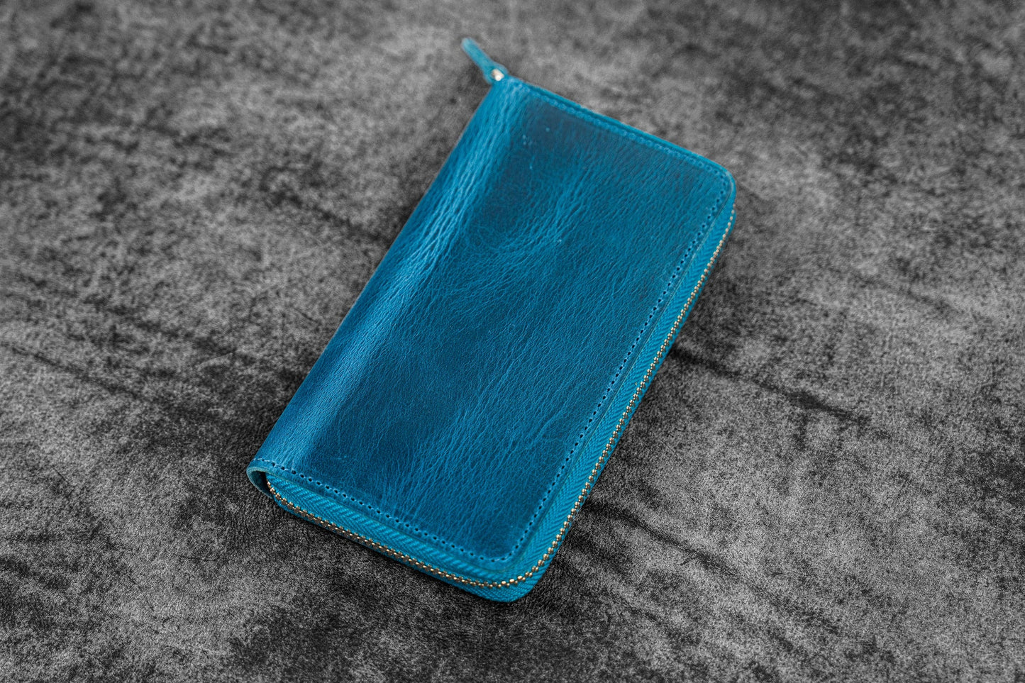 Galen Leather Zippered 3 Slots Pen Case - Crazy Horse Ocean Blue