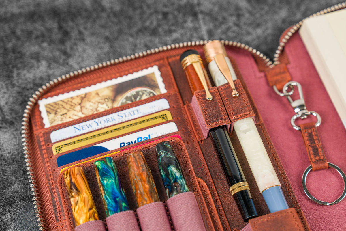 Galen Leather A5 Zippered Notebook Folio - Crazy Horse Orange