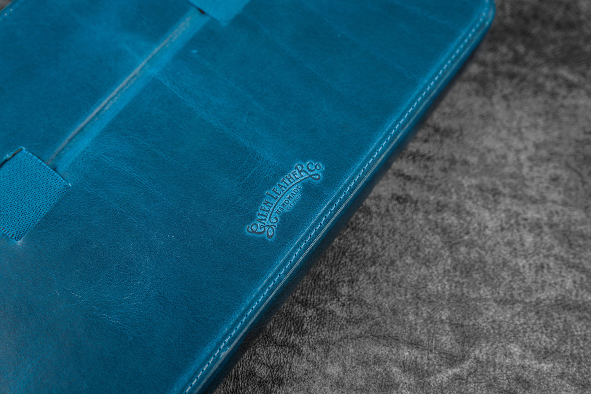 Galen Leather 12 Slot Zippered Magnum Opus Pen Case - Crazy Ocean Blue (with Removable Pen Tray)