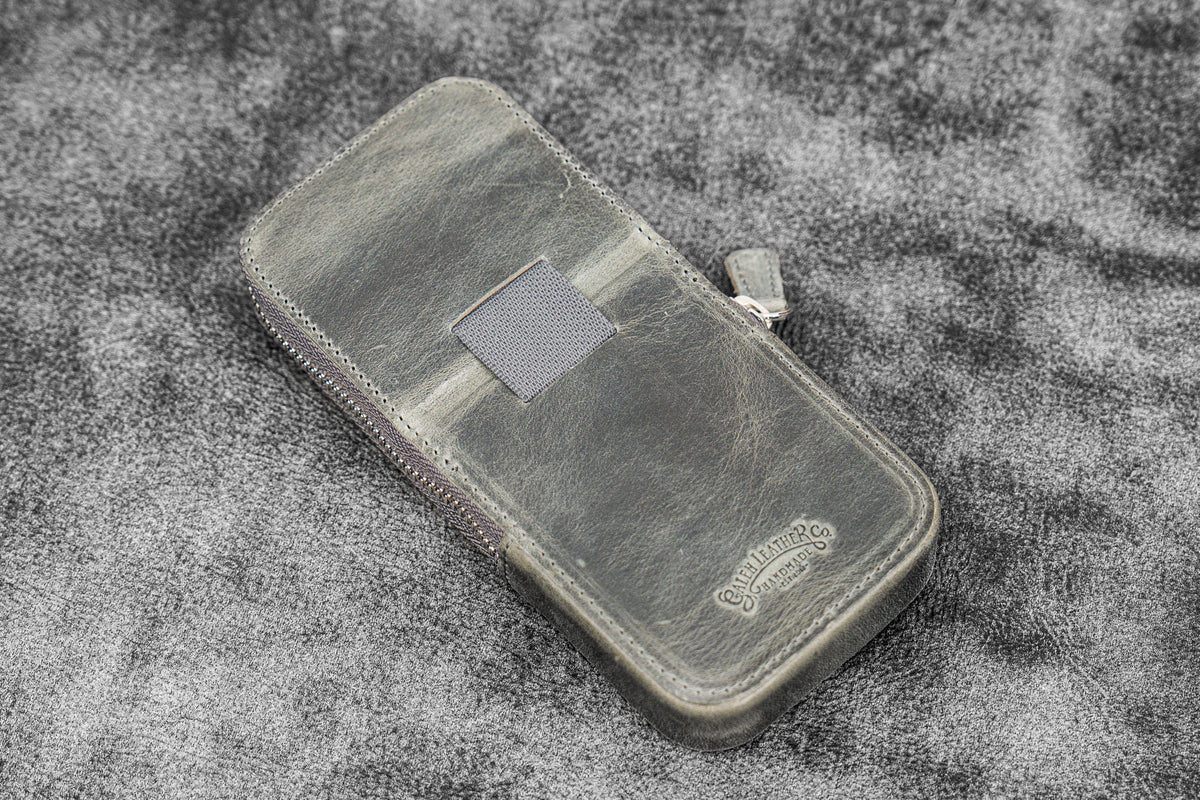 Galen Leather 3 Slot Zippered Magnum Opus Pen Case - Crazy Horse Smoky (with Removable Pen Tray)