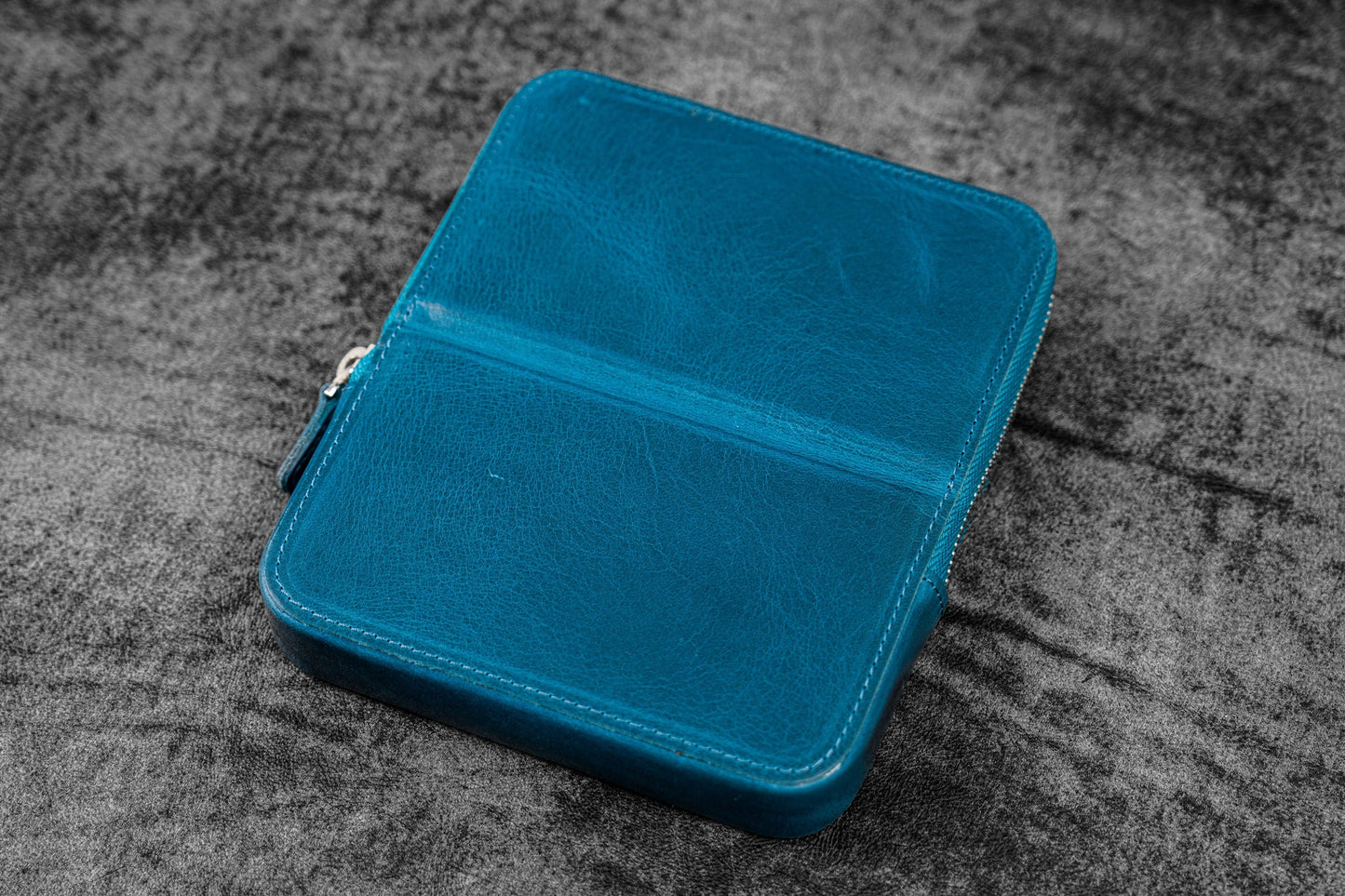 Galen Leather 6 Slot Zippered Magnum Opus Pen Case - Crazy Horse Ocean Blue