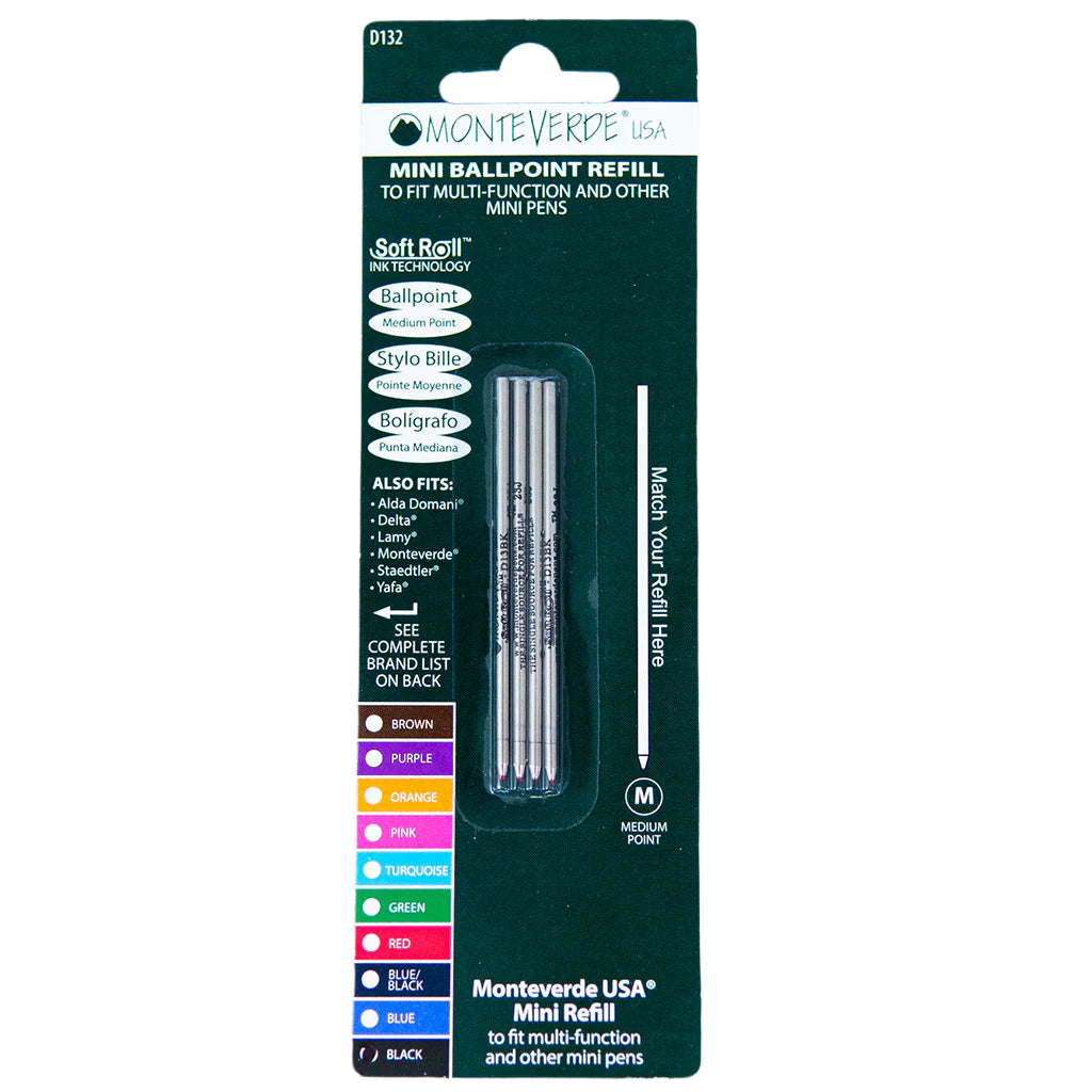 D1 1.4 Mini Ballpoint Refills by Monteverde USA® To Fit Multi Functional Pens - Blue-Black Medium (4 ea)