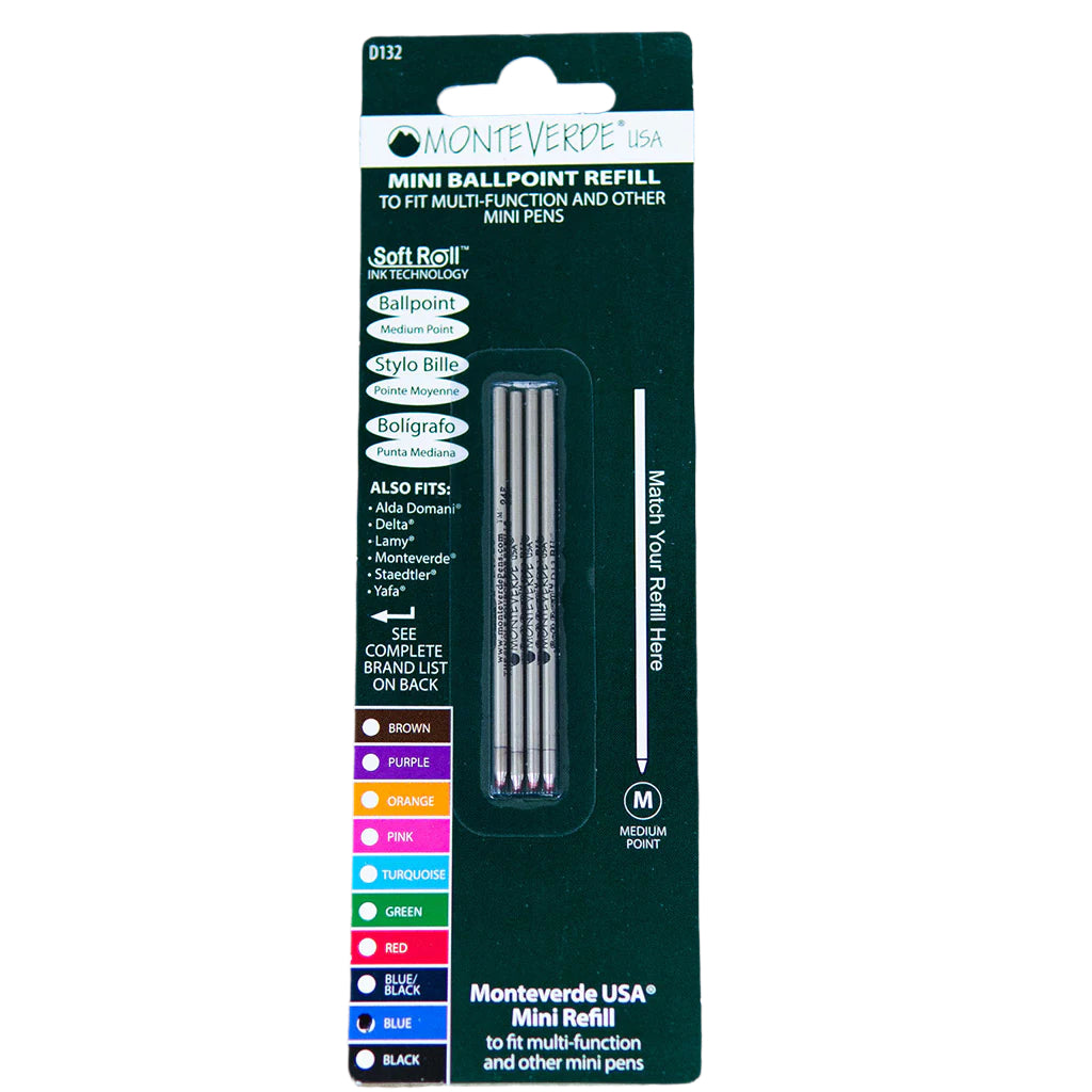 D1 1.4 Mini Ballpoint Refills by Monteverde USA® To Fit Multi Functional Pens - Blue Medium (4 ea)