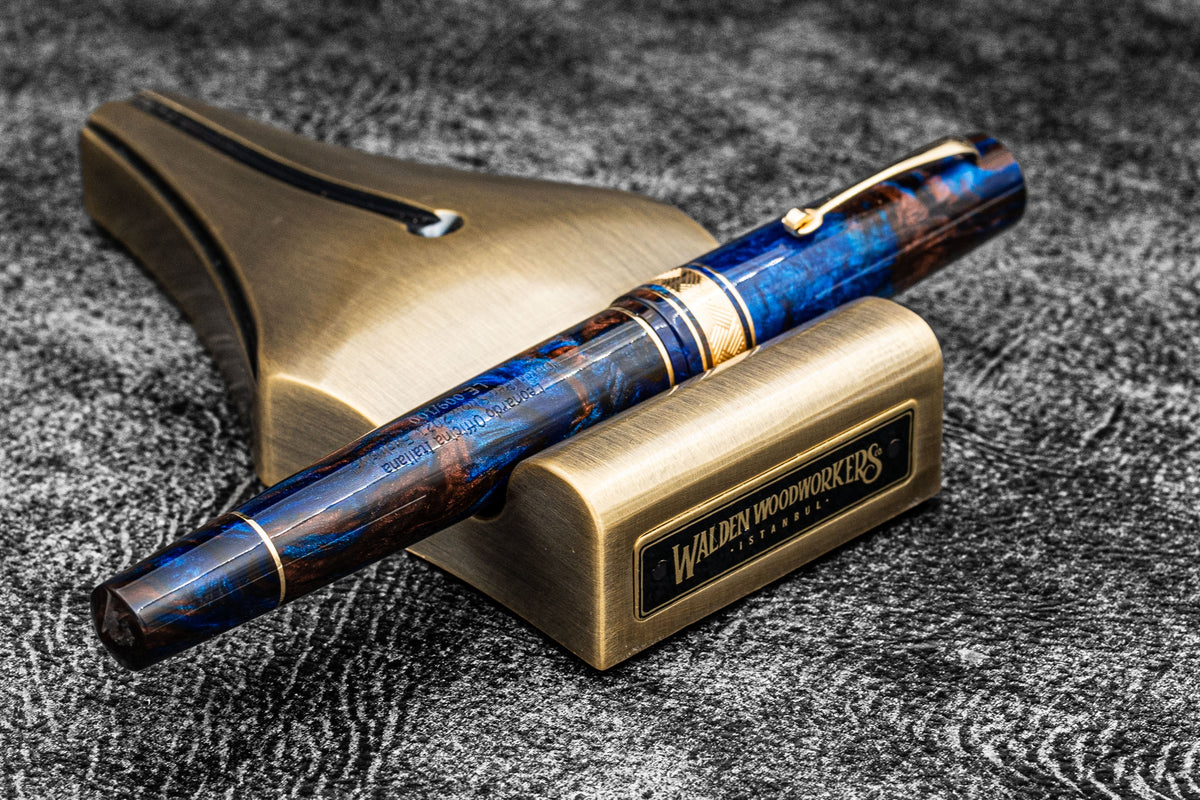 Galen Leather Brass Nib Rest Pen Stand - Antique Brass