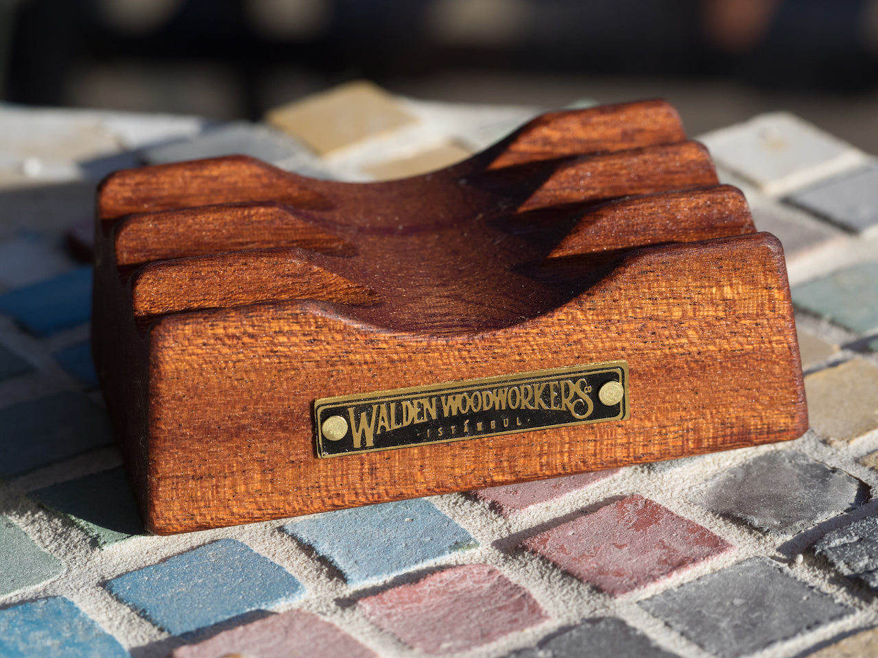 Galen Leather Wooden Pen Rest Pen and Brush Stand - Mahogany