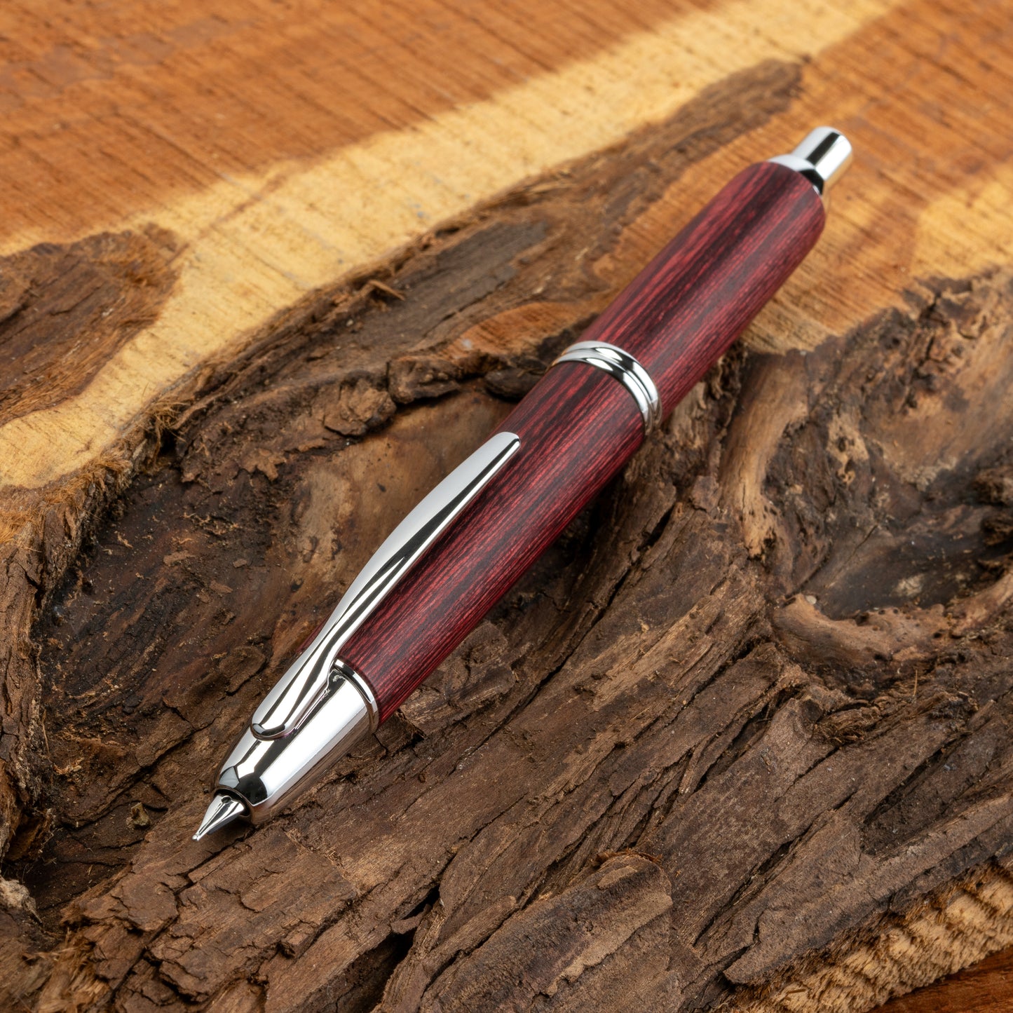 Pilot Vanishing Point Birchwood Fountain Pen - Red