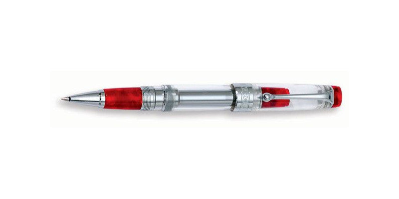 Aurora Optima Rollerball - Red Aurorloide with Chrome Trim
